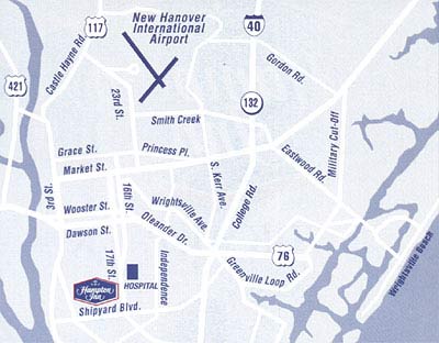Directional map to Hampton Inn Medical Park located in Wilmington, NC