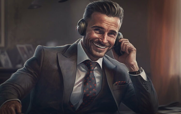 illustration of office personnel talking with clients