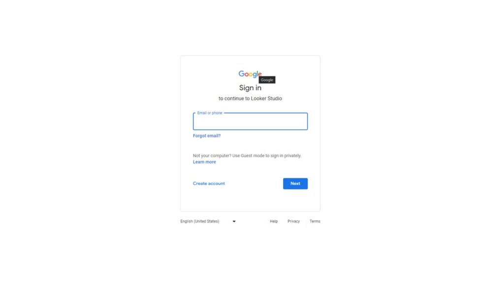 Illustration of a Google Data Studio Login Screen