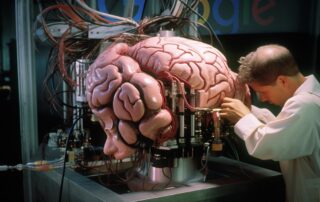 Illustration of Google Scientist working on a Human Brain