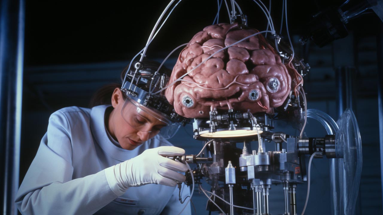 Illustration of Google Scientist working on a Human Brain